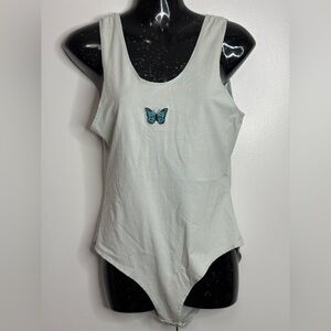 Urban Nation Light Blue Women Bodysuit with Blue Butterfly Patch Size M - NWT